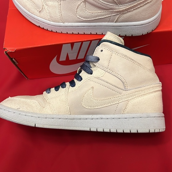 Women's Nike air Jordan 1 mid off white  cream denim shoes size 7 - Picture 7 of 11